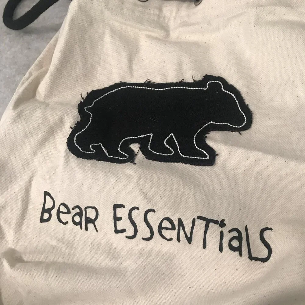 Lazy One Bear Essentials Canvas Drawstring‎ Backpack Bag Natural Black Tote